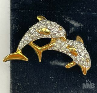 9 Swarovski Austrian Crystal Dog Fish Dolphin Elephant Tie Tack Lapel Pins BSX 3