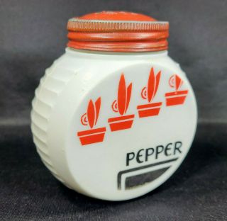 Vintage Art Deco Milk Glass White & Red & Black Pepper Shaker Only 2