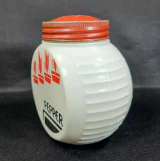 Vintage Art Deco Milk Glass White & Red & Black Pepper Shaker Only 3
