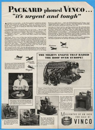 1944 Vinco Corp Detroit Mi Packard Rolls Royce Aircraft Engine P - 40 P - 51 Wwii Ad