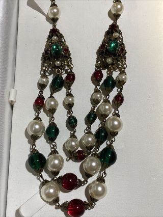 Art Deco Czech Pearl Crystal Filligree Glass Necklace Austro Hungarian