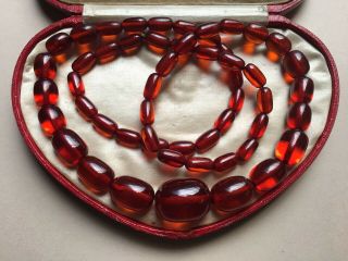 Art Deco Caramel Cherry Amber Bead Necklace - 91 Grams