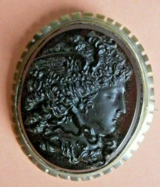 Large Victorian Carved Jet Cameo Brooch Depicting Classical Figure