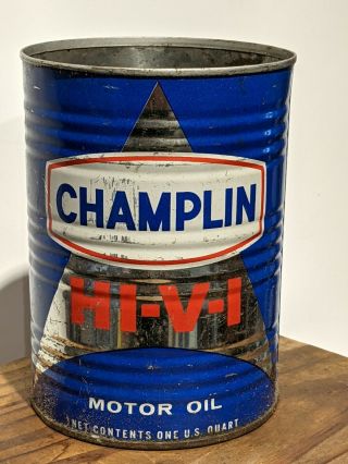 Vintage Champlin Hi - V - I Motor Oil 1 Quart All Metal Can