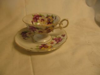Vintage Saji Fancychina Tea Cup And Saucer Set Floral Small 2 X 3 Pedestal
