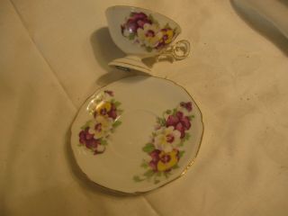 vintage Saji fancychina tea cup and saucer set floral small 2 x 3 pedestal 3