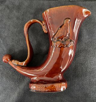 Famous Grouse Scotch Whiskey Powder Horn Pitcher Vintage Brown Barware Ceramic