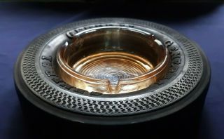 Vintage Tire Ashtray - General - 6 " - Rose / Pink Depression Glass - - One Chip