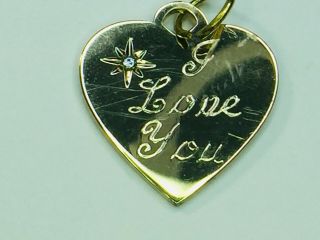 14k Yellow Gold Diamond " I Love You " Heart Charm Pendant.  2.  3gm