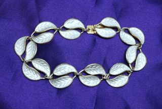 David Andersen Norway Sterling Silver White Enamel Leaf Link Bracelet Da 925s