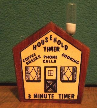 Vintage Household 3 Minute Timer With Wooden House Holder