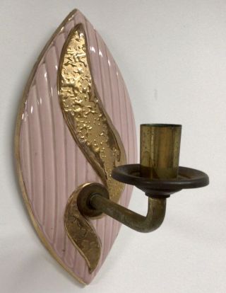 Vintage Mid Century Modern Ceramic Wall Sconce Pink Gold Usa