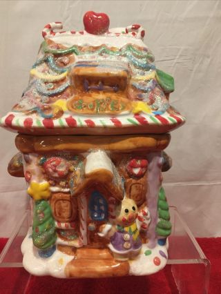 Gingerbread House Cookie Jar Colorful Glitter Colorful Ceramic