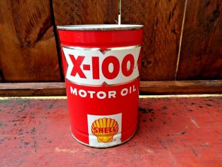 Vintage Rare Shell X - 100 Motor Oil Quart Metal Can Sign.  20 - 20w