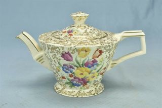 Vintage H&k Tunstall Tea Pot Floral Cross Stitch Pattern Gold Background 00325