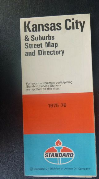 1975 1976 Kansas City Street Map Standard Oil Gas Of Indiana Stations Marked