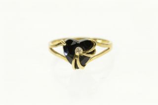 10k Heart Black Onyx Diamond Ornate Bypass Ring Size 6.  5 Yellow Gold 87