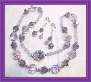 Sherman Deep Lilac Ab - Uniform Single Strand Faceted Crystal Bead Necklace Set