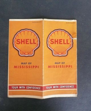 1940 Mississippi Road Map Shell Oil Gas Gulf Coast Map