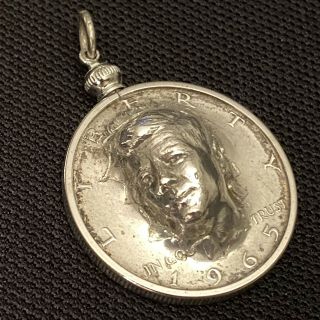 1965 Silver Kennedy Half Dollar 3d Pop - Out Coin Alvin Hutson 1966 Pendant