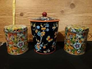 3 Vintage Oriental Tea Tins From England Floral And Butterfly