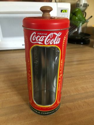 Vintage Coca Cola Straw Dispenser Metal Holder Red Coke Bottle Soda Drink Diner