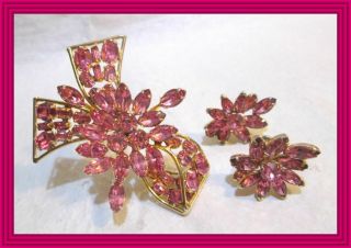 Sherman Rose Pink - Ashes Of Rose - Figural Flower & Ribbon Bow Motif Brooch Set