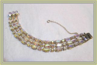 Sherman Yellow Ab -.  75 " Wd Three Row Marquise Crystal Cluster Bracelet Nr