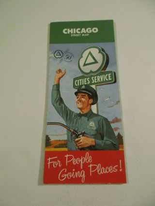 Vintage 1960 Cities Service Chicago Illinois Gas Station City Street Road Map - B3