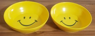 Yellow And Black Plastic Smiley Face Bowls Set Of 2 Marked 506 - 1