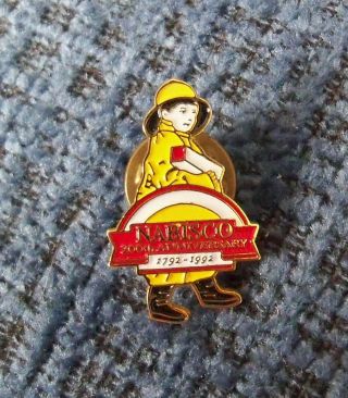 Vintage Nabisco 200th Anniversary Enamel Tack Pin Mascot Boy Yellow Raincoat Htf