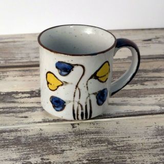 Vintage Otagiri Mug Hand Painted Yellow And Blue Floral Speckled Stoneware Mug