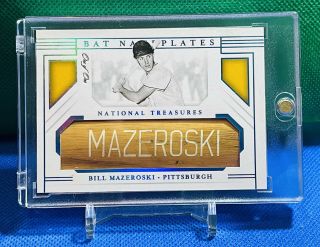 1/1 Bat Nameplate Bill Mazeroski 2020 Panini National Treasures Baseball Pirates