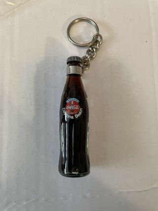 Coca - Cola Daytona Beach Miniature Filled Bottle Key Chain,  Old Stock 3 "