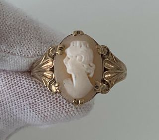 9ct Gold Carved Shell Cameo Vintage Ring,  9k 375 C.  P.  S