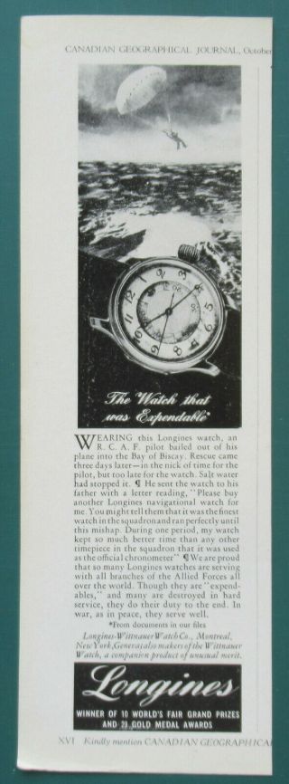 1944 Canadian Longines Watch Print Ad Rcaf Pilot