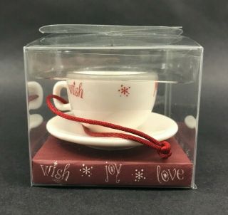 Starbucks Wish Joy Love Mini Coffee Tea Cup and Saucer Christmas Ornament 2