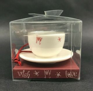 Starbucks Wish Joy Love Mini Coffee Tea Cup and Saucer Christmas Ornament 3