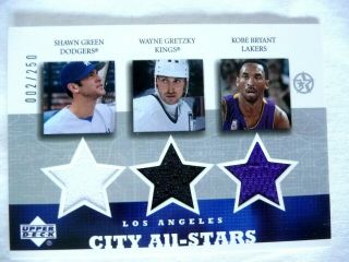 2002 - 03 Ud Superstars Triple Jersey Card Kobe Bryant Gretzky Green /250 Sp 2 Hof