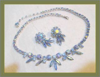 Sherman True Sky Blue & Lavender Ab - Marquise Leaf Cluster Motif Necklace Set Nr