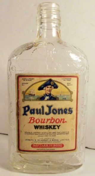 Vintage Paul Jones Boubon Whiskey 1 Pint Embossed Bottle W/original Paper Label