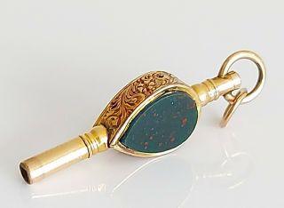 Antique Victorian 9ct Yellow Gold & Bloodstone Albert Watch Key Fob Pendant