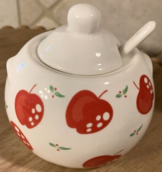 Just For You Apple Cherry Theme Sugar Jam Jelly Honey Jar Container Lid & Spoon