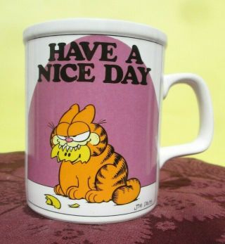 Garfield Cat 1978 Have A Day Smiley Face Jim Davis Enesco Coffee Cup Mug