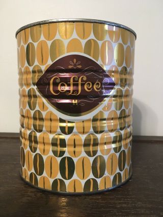 Vtg Hills Brothers Bros Metal Coffee Tin Retro Beans Yellow Gold Shabby Chic
