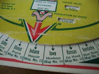 1932 Kellogg ' s Wheel of Knowledge Game Facts About 48 States Spinner Cereal 2