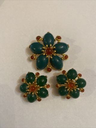 Vintage Joan Rivers Flower Pin Brooch And Earrings Set