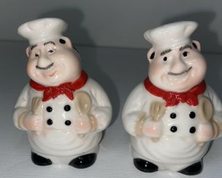 Vintage Fat Chefs Salt & Pepper Shakers Set Stoneware