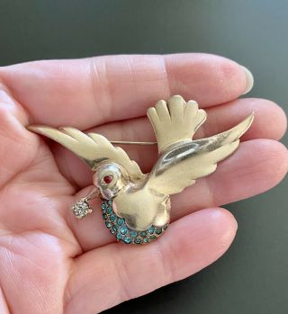 Mazer Sterling Love Bird Of Peace Jeweled Brooch Pin