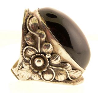 Large Huge 1.  5 " Sterling Silver Ring Black Oynx Stone Cabochon Mexico Vtg Sz 9